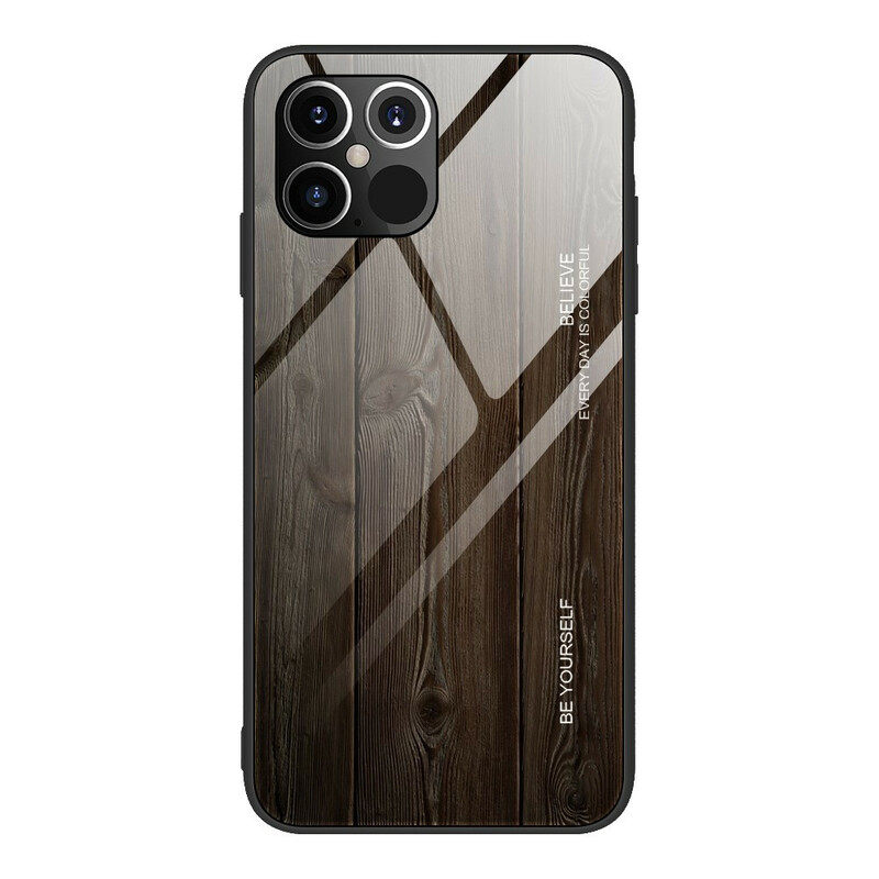 iPhone 12 Max / 12 Pro Case Design de madeira em vidro temperado