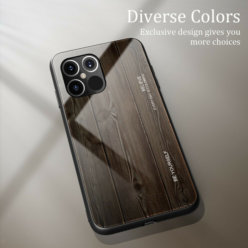 iPhone 12 Max / 12 Pro Case Design de madeira em vidro temperado