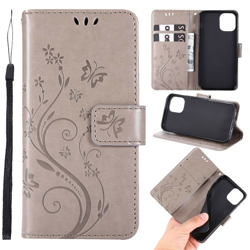 Capa iPhone 12 Borboletas e Cordão de Flores