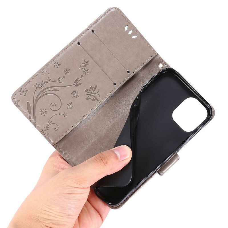 Capa iPhone 12 Borboletas e Cordão de Flores