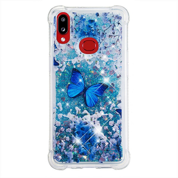 Samsung Galaxy A10s Case Blue Butterflies Glitter