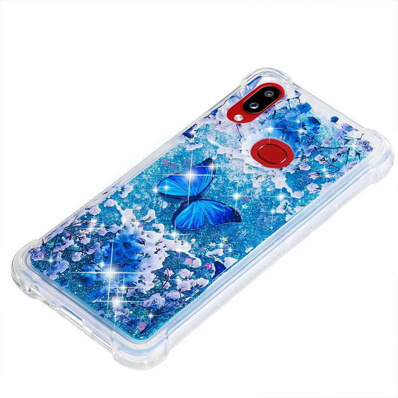 Samsung Galaxy A10s Case Blue Butterflies Glitter