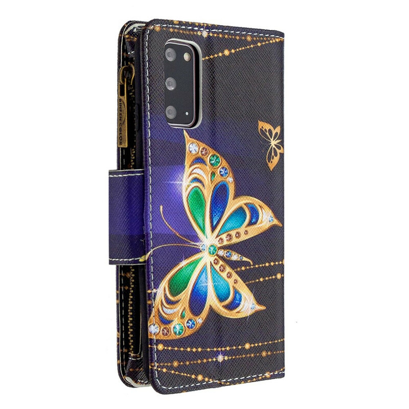 Capa Samsung Galaxy S20 com bolso com zíper Butterfly