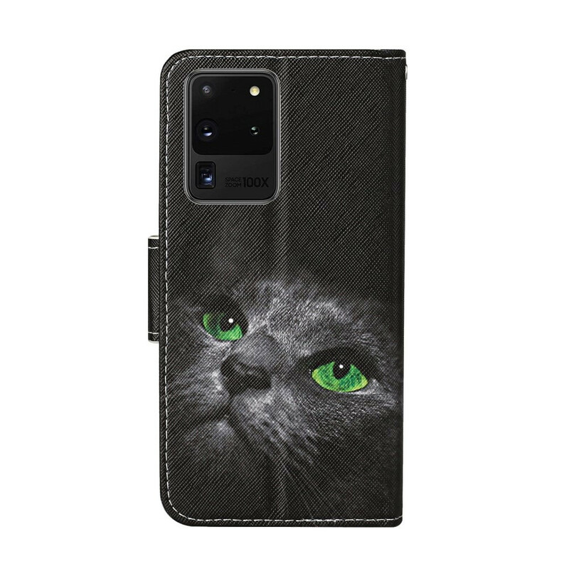 Samsung Galaxy S20 Ultra Case Green Eyes Cat com CordÃ£o