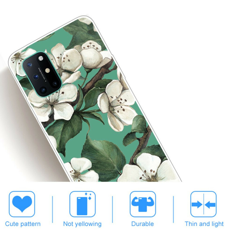 Capa OnePlus 8T Flores Brancas Pintadas