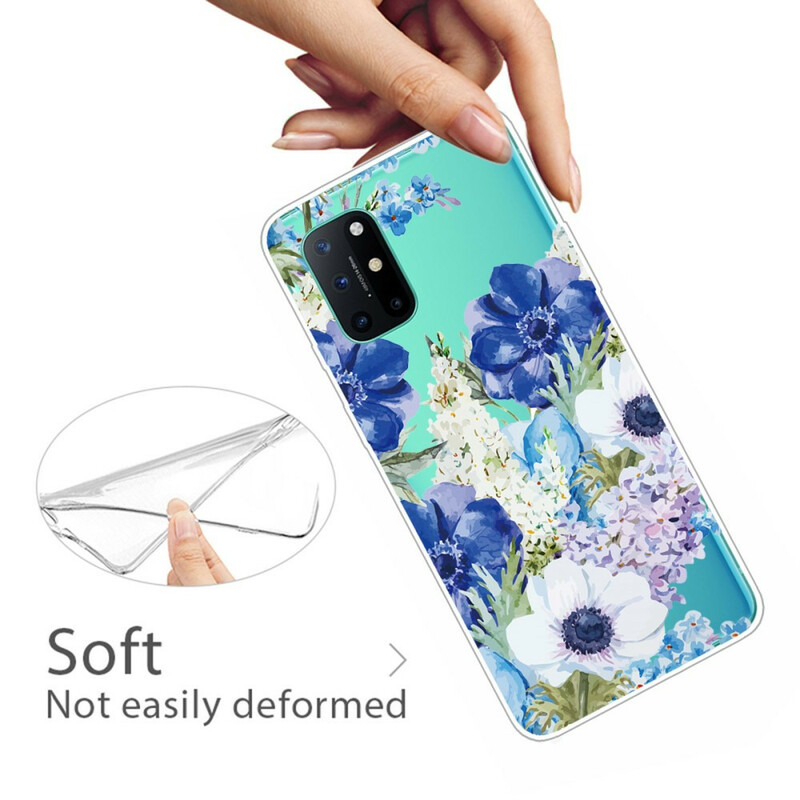 Capa OnePlus 8T para flores de aguarela transparente