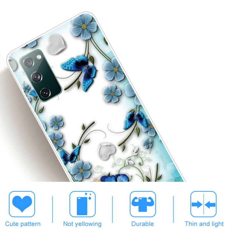 Samsung Galaxy S20 FE Clear Case Butterflies e Flowers Retro