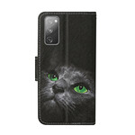 Samsung Galaxy S20 FE Capa de gato de olhos verdes com cinta
