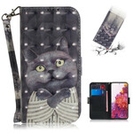 Samsung Galaxy S20 FE Case Grey Cat with Strap