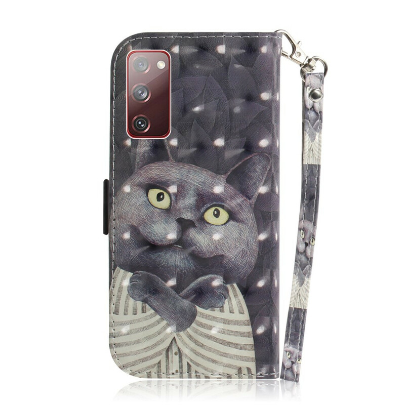 Samsung Galaxy S20 FE Case Grey Cat with Strap