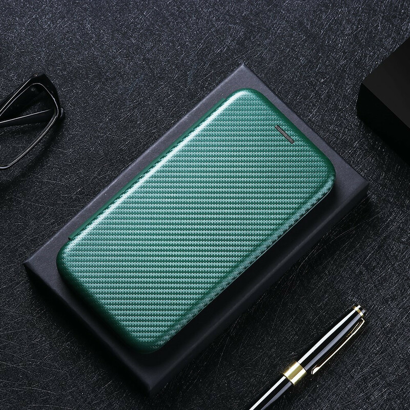 Tampa Flip Cover Xiaomi Mi 10T Lite Fibra de Carbono com Suporte de Anel