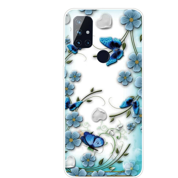 OnePlus Nord N10 Clear Case Butterflies e Flowers Retro