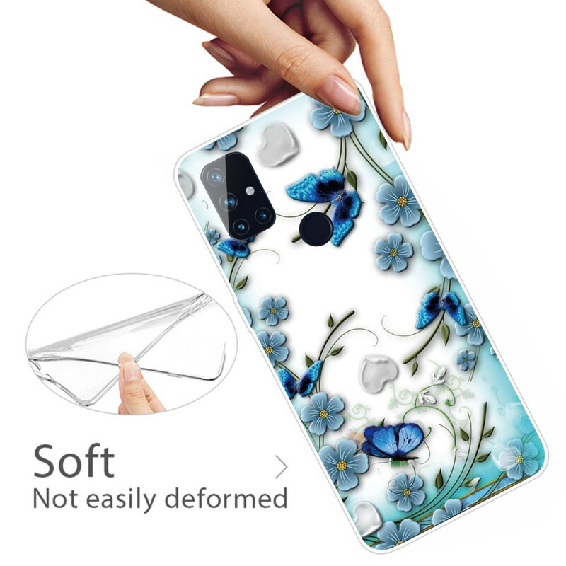 OnePlus Nord N10 Clear Case Butterflies e Flowers Retro