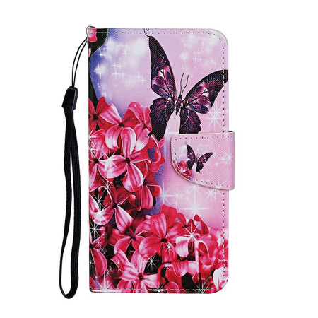 Samsung Galaxy M11 Case Floral Butterflies Lanyard