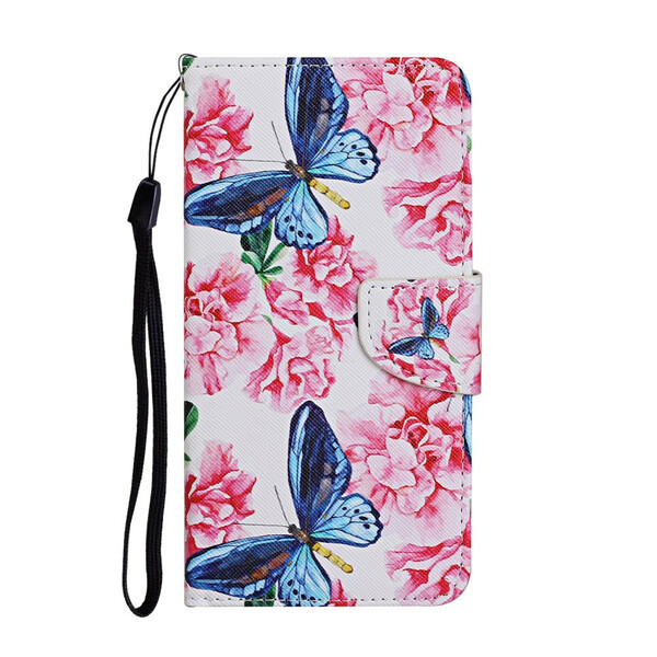 Capa Huawei P Smart 2021 Floral Butterflies Lanyard