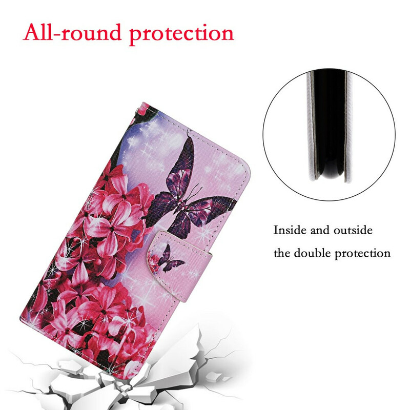 Capa Huawei P Smart 2021 Floral Butterflies Lanyard