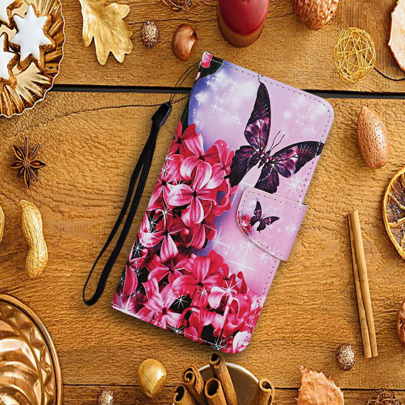 Capa Huawei P Smart 2021 Floral Butterflies Lanyard