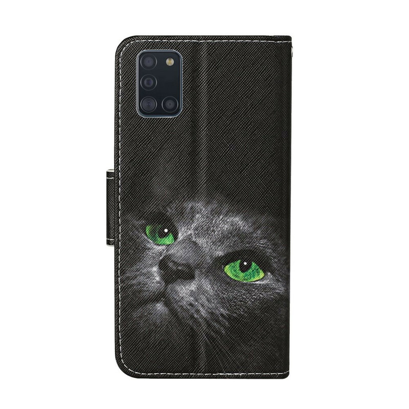Samsung Galaxy A31 Capa de Gato de Olhos Verdes com CordÃ£o