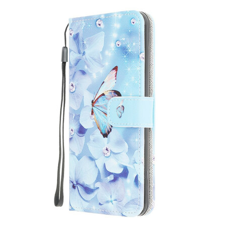 Samsung Galaxy A12 Capa de Cordão de Borboleta Diamante