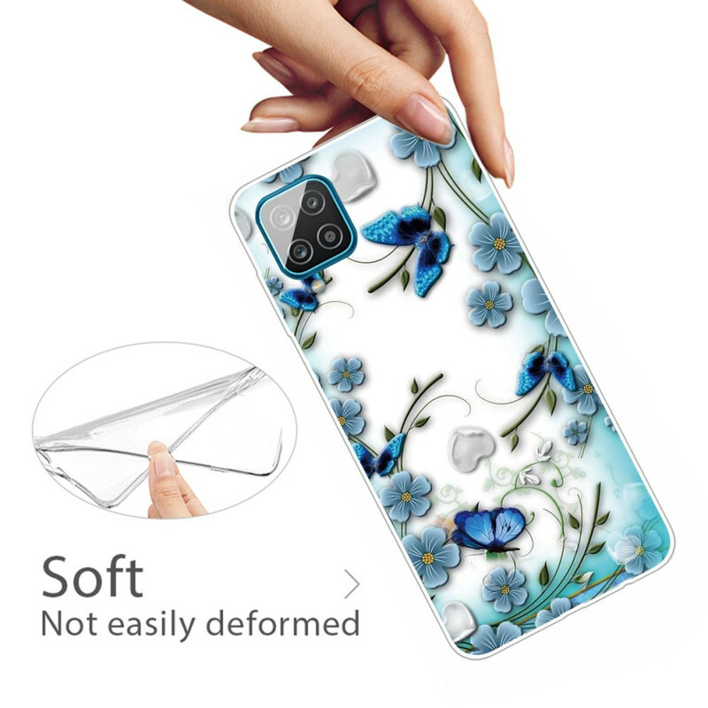 Samsung Galaxy A12 Clear Case Butterflies e Flowers Retro