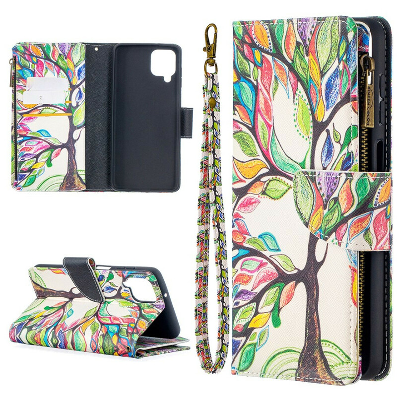 Capa de bolso Samsung Galaxy A12 Zipper Pocket Tree