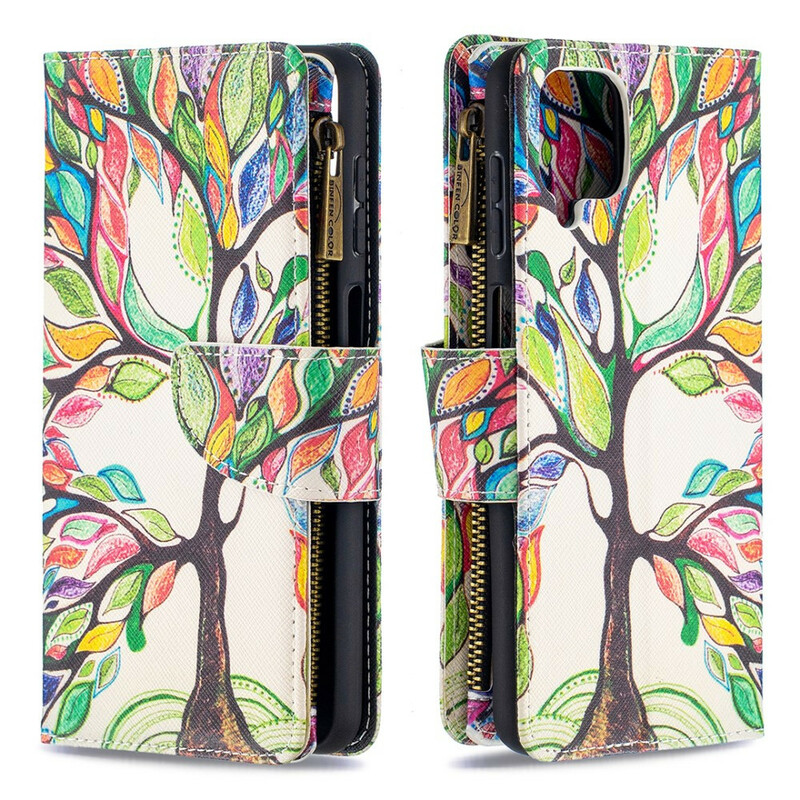 Capa de bolso Samsung Galaxy A12 Zipper Pocket Tree