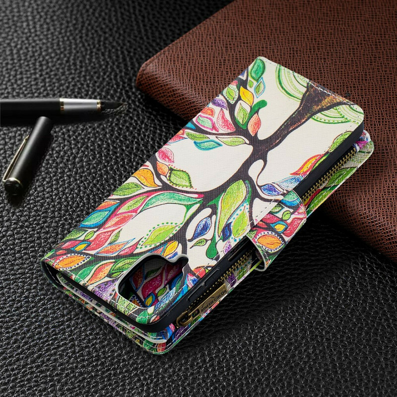 Capa de bolso Samsung Galaxy A12 Zipper Pocket Tree