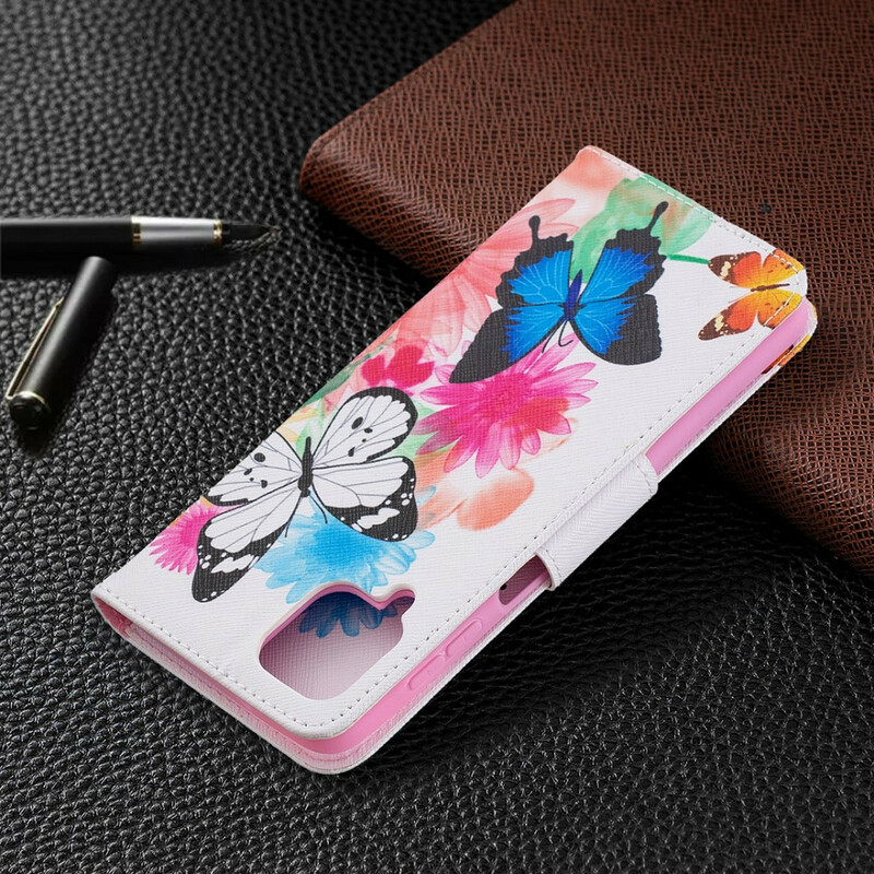 Samsung Galaxy A12 Case Butterflies e Flores Pintadas