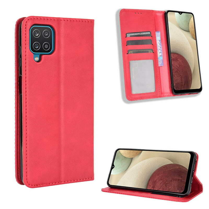 Capa Flip Cover Samsung Galaxy A12 Leather Effect Vintage Vintage Stylish