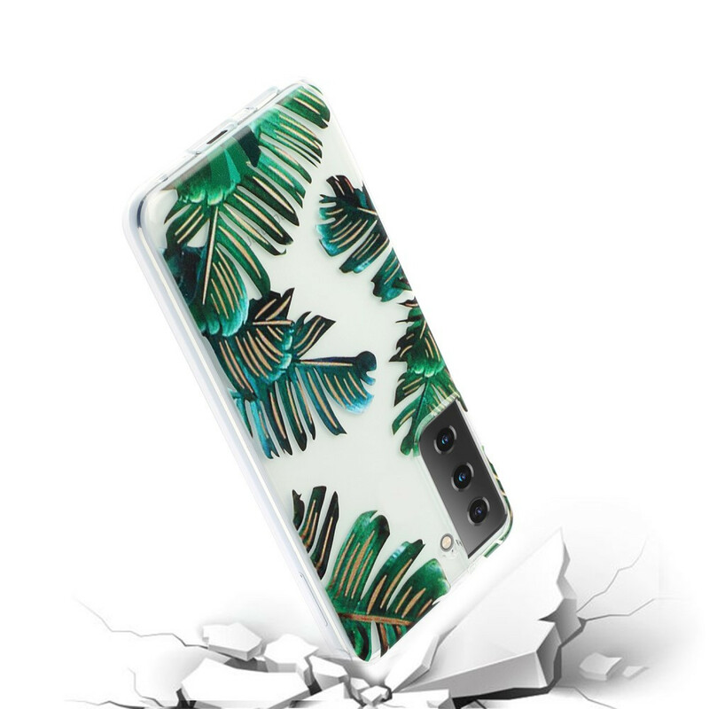 Samsung Galaxy S21 Plus 5G Folhas verdes em capa transparente
