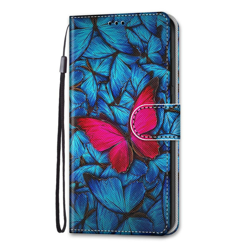Samsung Galaxy S21 5G Capa vermelha Butterfly On Blue Background