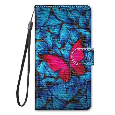 Samsung Galaxy S21 5G Capa vermelha Butterfly On Blue Background