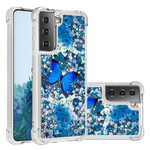 Samsung Galaxy S21 5G Glitter Blue Butterflies Capa