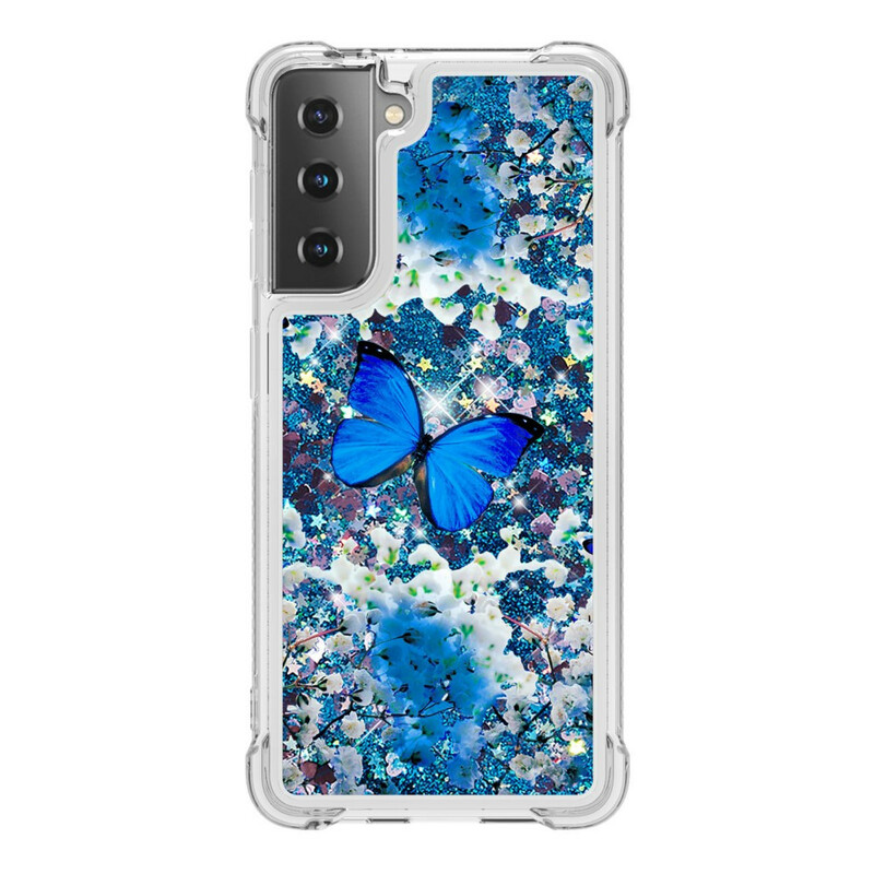 Samsung Galaxy S21 5G Glitter Blue Butterflies Capa