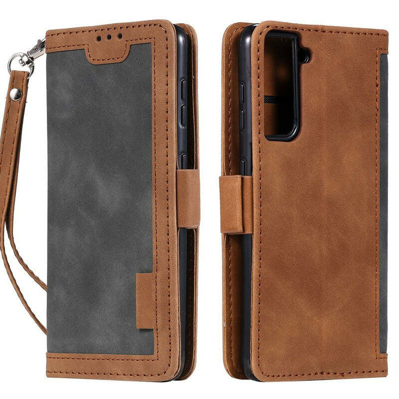 Samsung Galaxy S21 5G Capa de dois tons de Couro Reforçado Contornos Reforçados